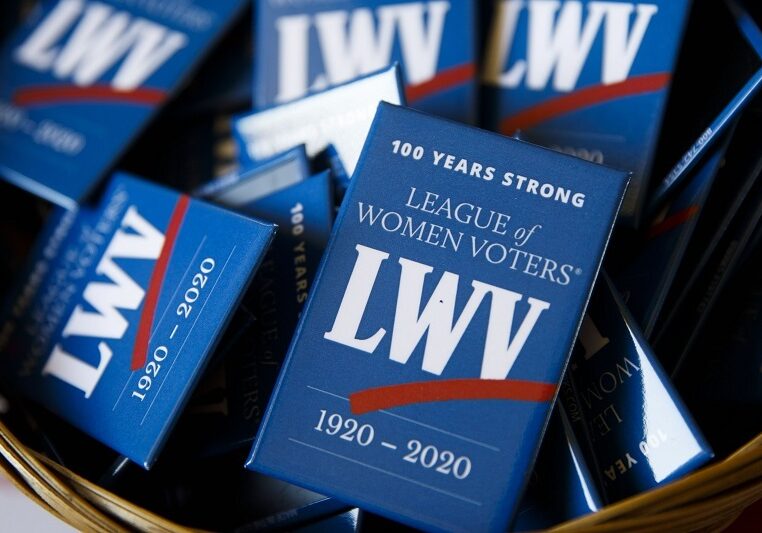 The League of Women Voters get out the vote and census march at City Hall on Friday, February 14, 2020 in Pasadena, Calif. © 2020 Patrick T. Fallon for The League of Women Voters